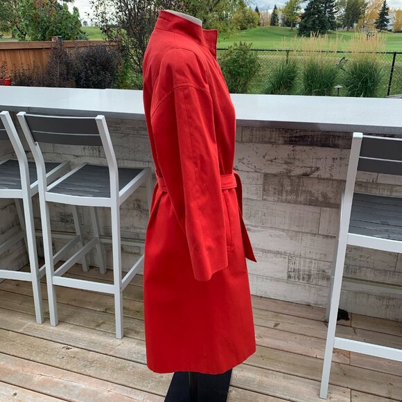Vintage 90s Aquascutum London Aqua 5 Red Long Belted Trench Coat Overcoat - Picture 5 of 16